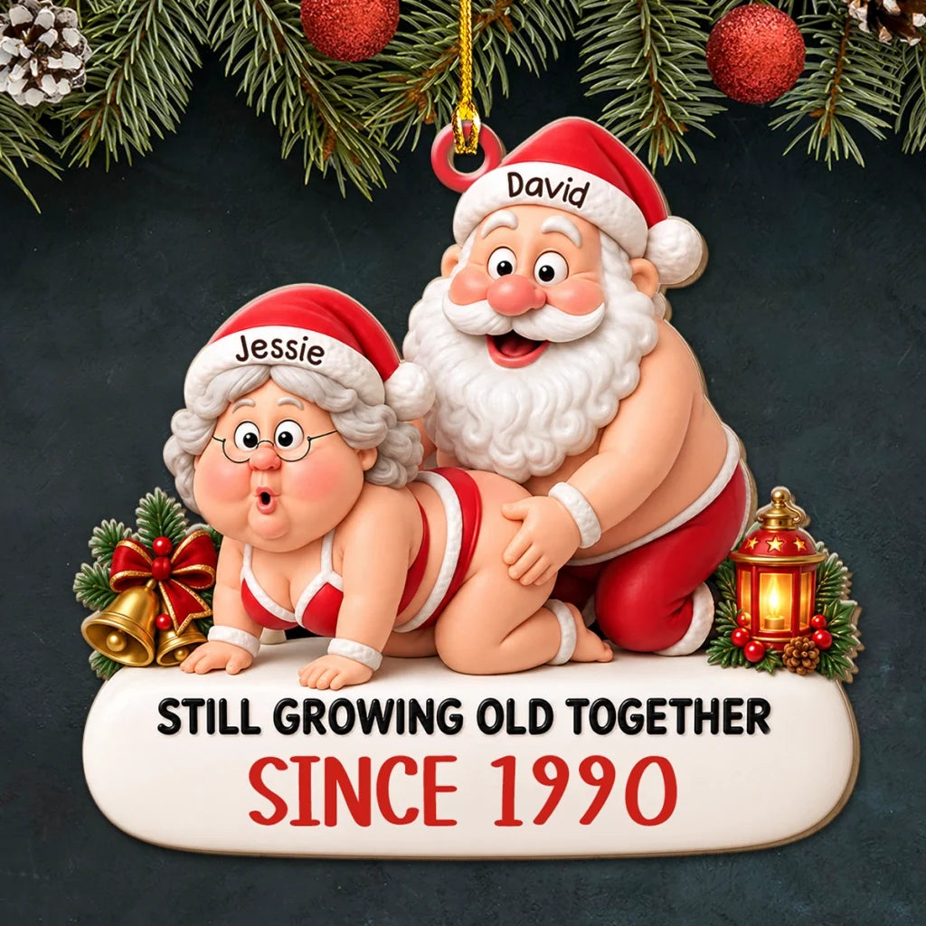 Personalized Acrylic Ornament, Playful Santa Couple Design, Unique Christmas and Anniversary Gift