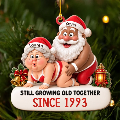 Personalized Acrylic Ornament, Playful Santa Couple Design, Unique Christmas and Anniversary Gift
