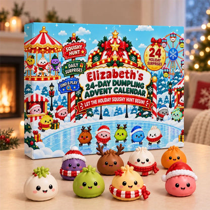 Personalized Dumpling Advent Calendar, Skating Snowy Carnival Squishy Hunt, Unique Gift for Kids
