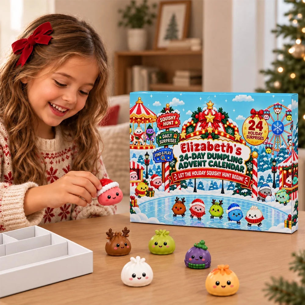 Personalized Dumpling Advent Calendar, Skating Snowy Carnival Squishy Hunt, Unique Gift for Kids