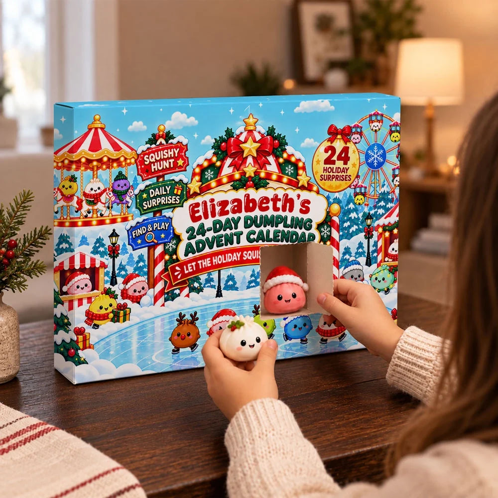 Personalized Dumpling Advent Calendar, Skating Snowy Carnival Squishy Hunt, Unique Gift for Kids