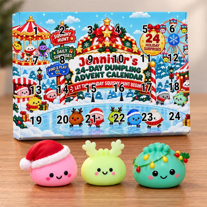 Personalized Dumpling Advent Calendar, Skating Snowy Carnival Squishy Hunt, Unique Gift for Kids