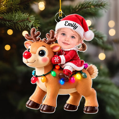 Personalized Acrylic Ornament, Baby Riding a Pastel Unicorn by a Christmas Tree, Unique Gift for Family