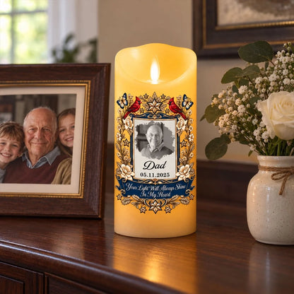 Personalized Flameless LED Candle, Vintage Butterfly & Cardinal Tribute, Creative Sympathy Gift for Family