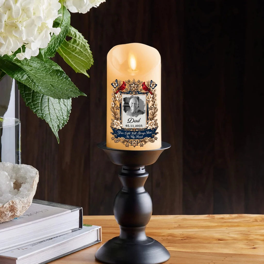 Personalized Flameless LED Candle, Vintage Butterfly & Cardinal Tribute, Creative Sympathy Gift for Family