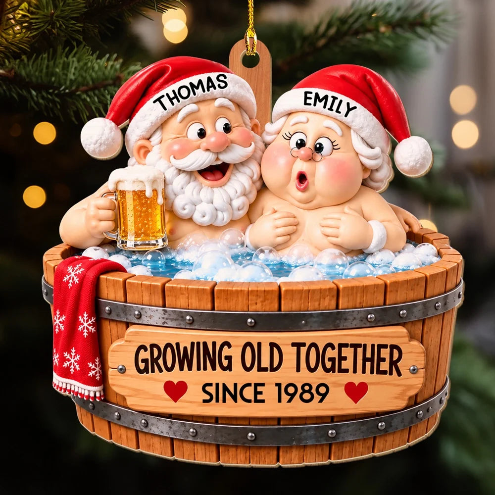 Personalized Acrylic Ornament, Colorful Cartoon Couple in a Hot Tub, Unique Christmas Gift for Couples