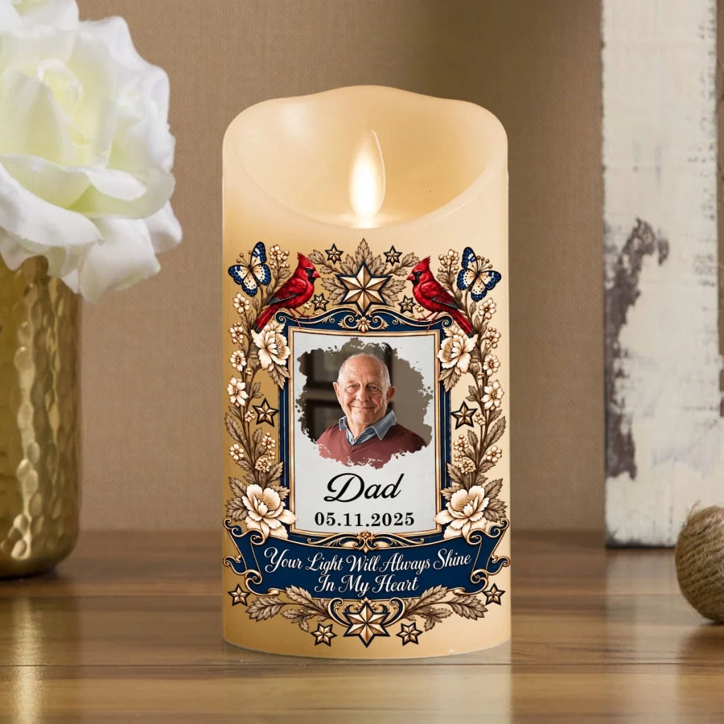 Personalized Flameless LED Candle, Vintage Butterfly & Cardinal Tribute, Creative Sympathy Gift for Family