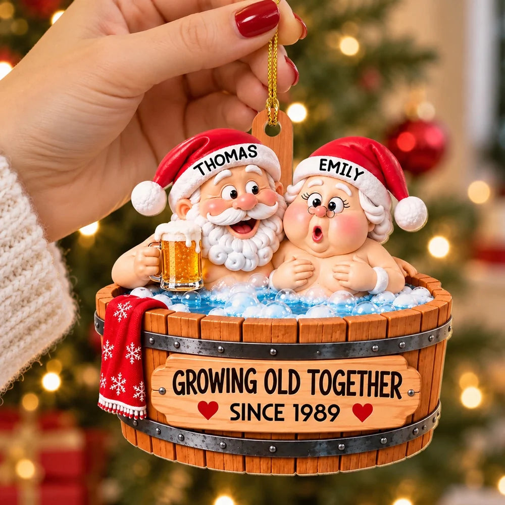 Personalized Acrylic Ornament, Colorful Cartoon Couple in a Hot Tub, Unique Christmas Gift for Couples