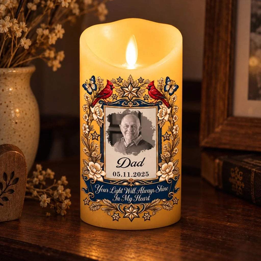 Personalized Flameless LED Candle, Vintage Butterfly & Cardinal Tribute, Creative Sympathy Gift for Family