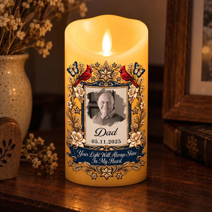 Personalized Flameless LED Candle, Vintage Butterfly & Cardinal Tribute, Creative Sympathy Gift for Family