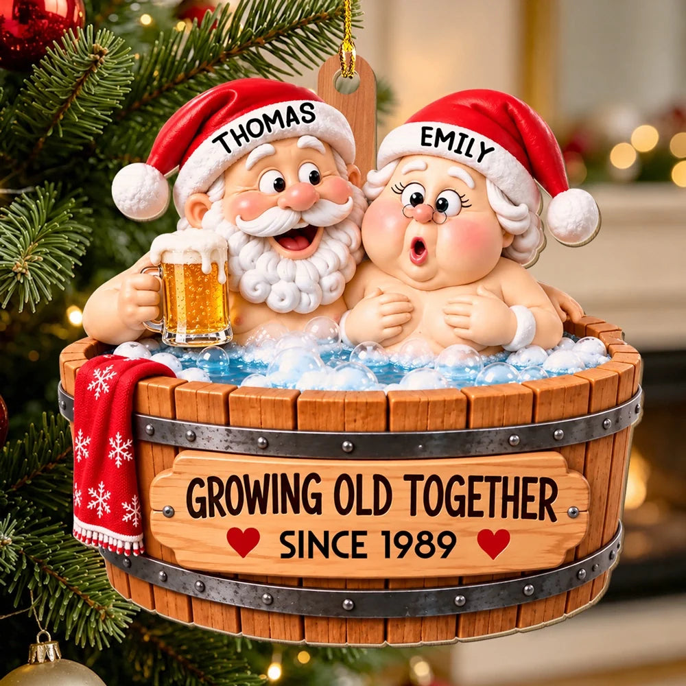 Personalized Acrylic Ornament, Colorful Cartoon Couple in a Hot Tub, Unique Christmas Gift for Couples