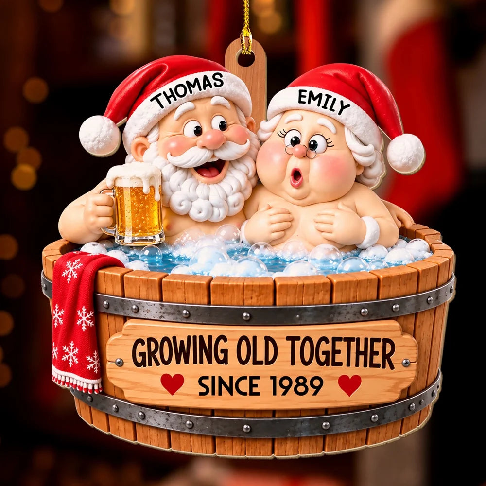 Personalized Acrylic Ornament, Colorful Cartoon Couple in a Hot Tub, Unique Christmas Gift for Couples