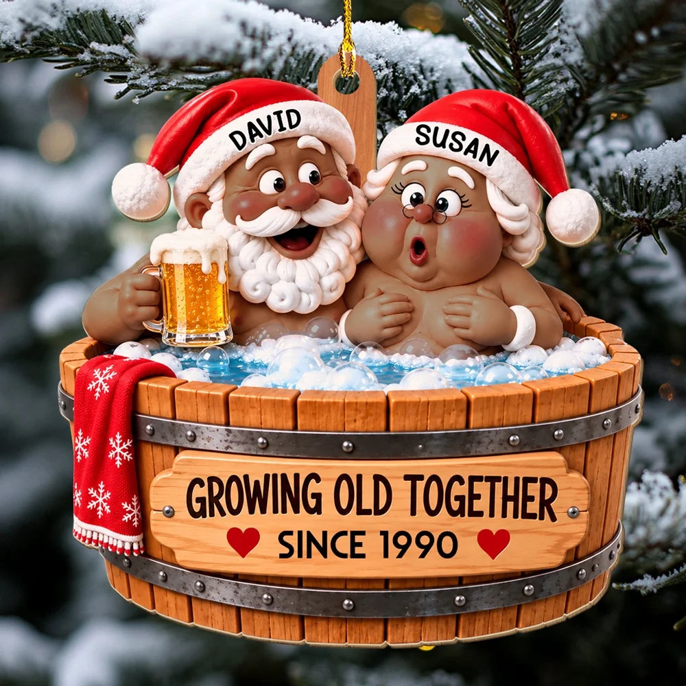 Personalized Acrylic Ornament, Colorful Cartoon Couple in a Hot Tub, Unique Christmas Gift for Couples
