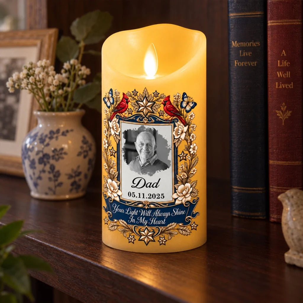 Personalized Flameless LED Candle, Vintage Butterfly & Cardinal Tribute, Creative Sympathy Gift for Family