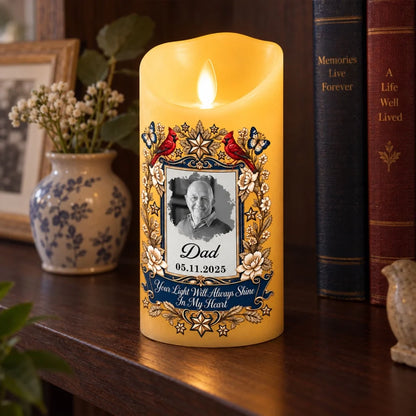 Personalized Flameless LED Candle, Vintage Butterfly & Cardinal Tribute, Creative Sympathy Gift for Family