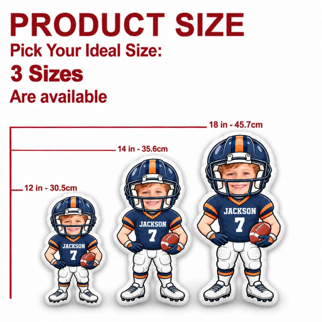 Personalized Shaped Pillow, Cartoon Football Player Holding a Ball, Unique Gift for Football Fans