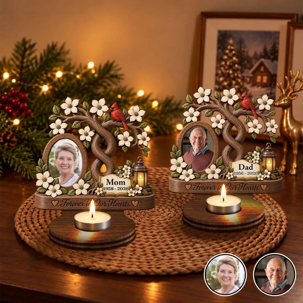 Forever in Our Hearts Wooden Candle Holder, Personalized Creative Remembrance Gift for Family