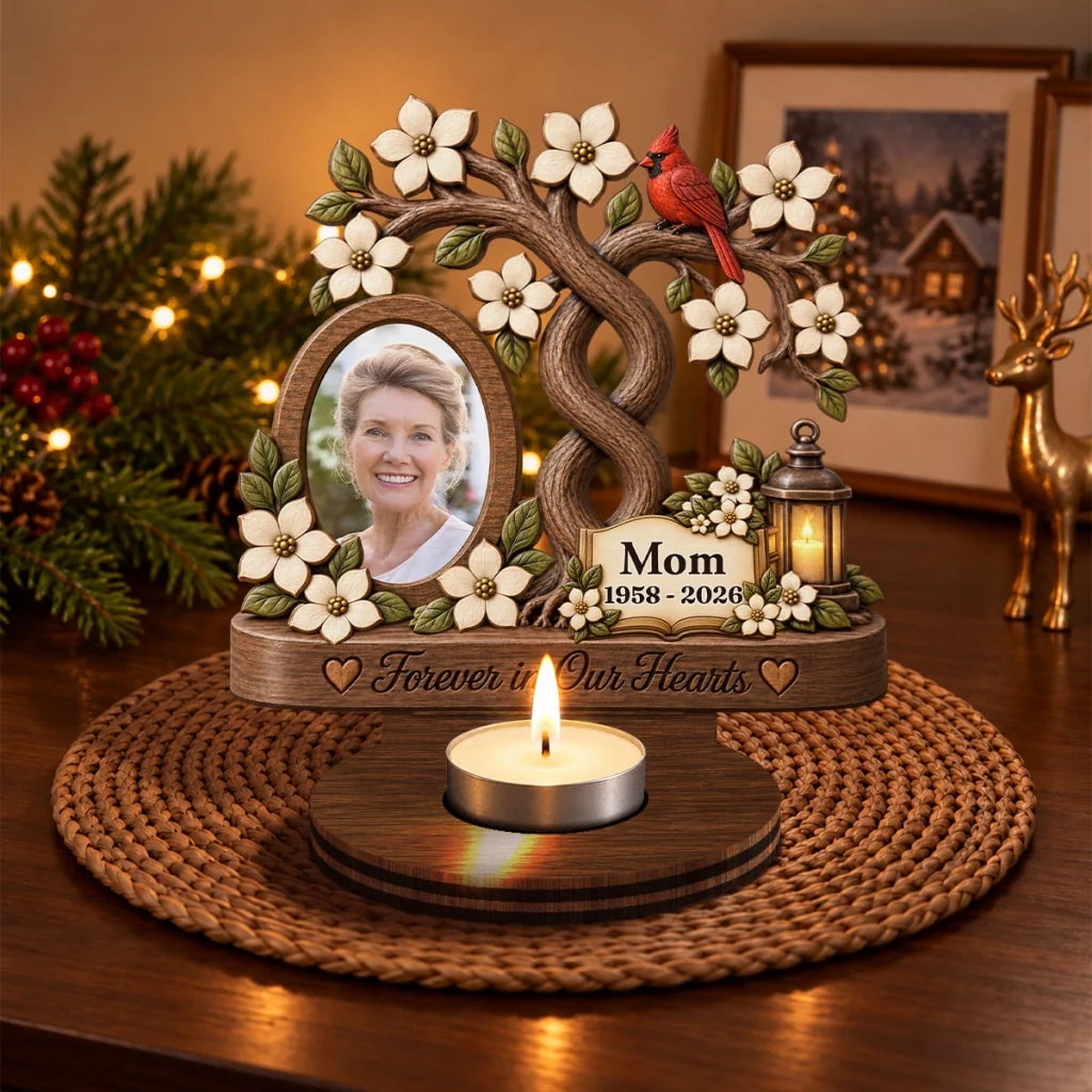 Forever in Our Hearts Wooden Candle Holder, Personalized Creative Remembrance Gift for Family