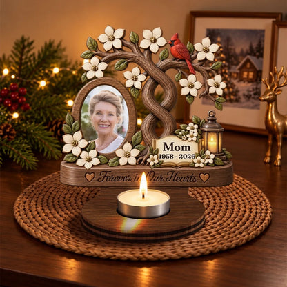 Forever in Our Hearts Wooden Candle Holder, Personalized Creative Remembrance Gift for Family