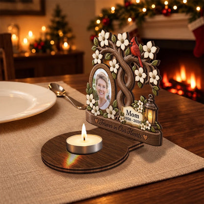 Forever in Our Hearts Wooden Candle Holder, Personalized Creative Remembrance Gift for Family
