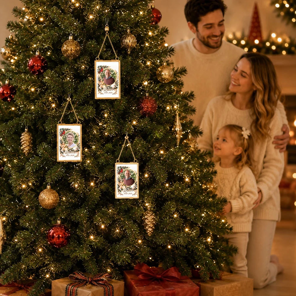 Personalized Hanging Photo Frame Ornament, Angel and Cardinal Memorial for Christmas Tree, Unique Family Gift