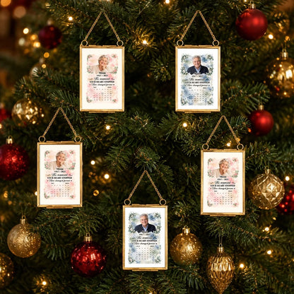Personalized Hanging Photo Frame Ornament, Smiling Parent Portrait, Unique Floral Memorial Gift for Family