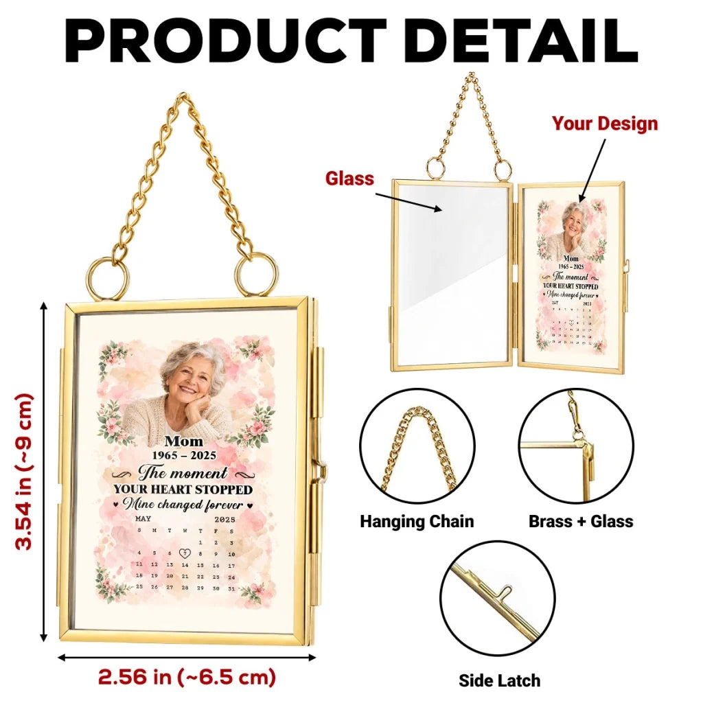 Personalized Hanging Photo Frame Ornament, Smiling Parent Portrait, Unique Floral Memorial Gift for Family