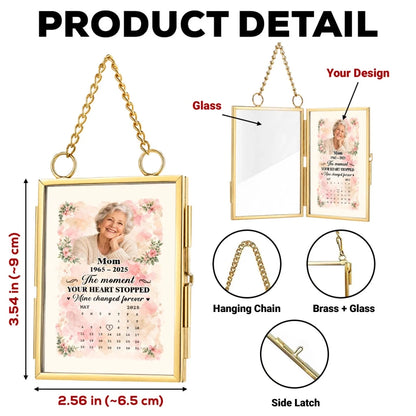Personalized Hanging Photo Frame Ornament, Smiling Parent Portrait, Unique Floral Memorial Gift for Family