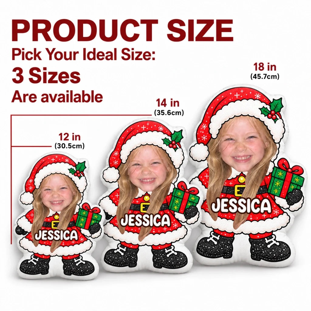 Personalized Christmas Character Shaped Pillow, Children Holding Festive Decor, Unique Family Gift