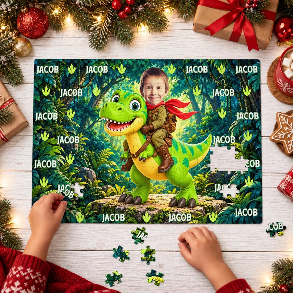 Personalized Wooden Puzzle, Smiling Child Driving a Race Car at Sunset, Unique Gift for Kids