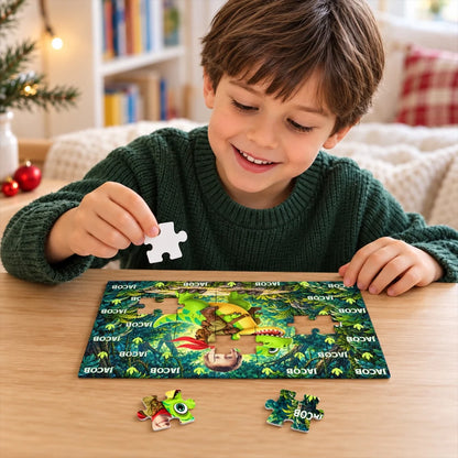 Personalized Wooden Puzzle, Smiling Child Driving a Race Car at Sunset, Unique Gift for Kids