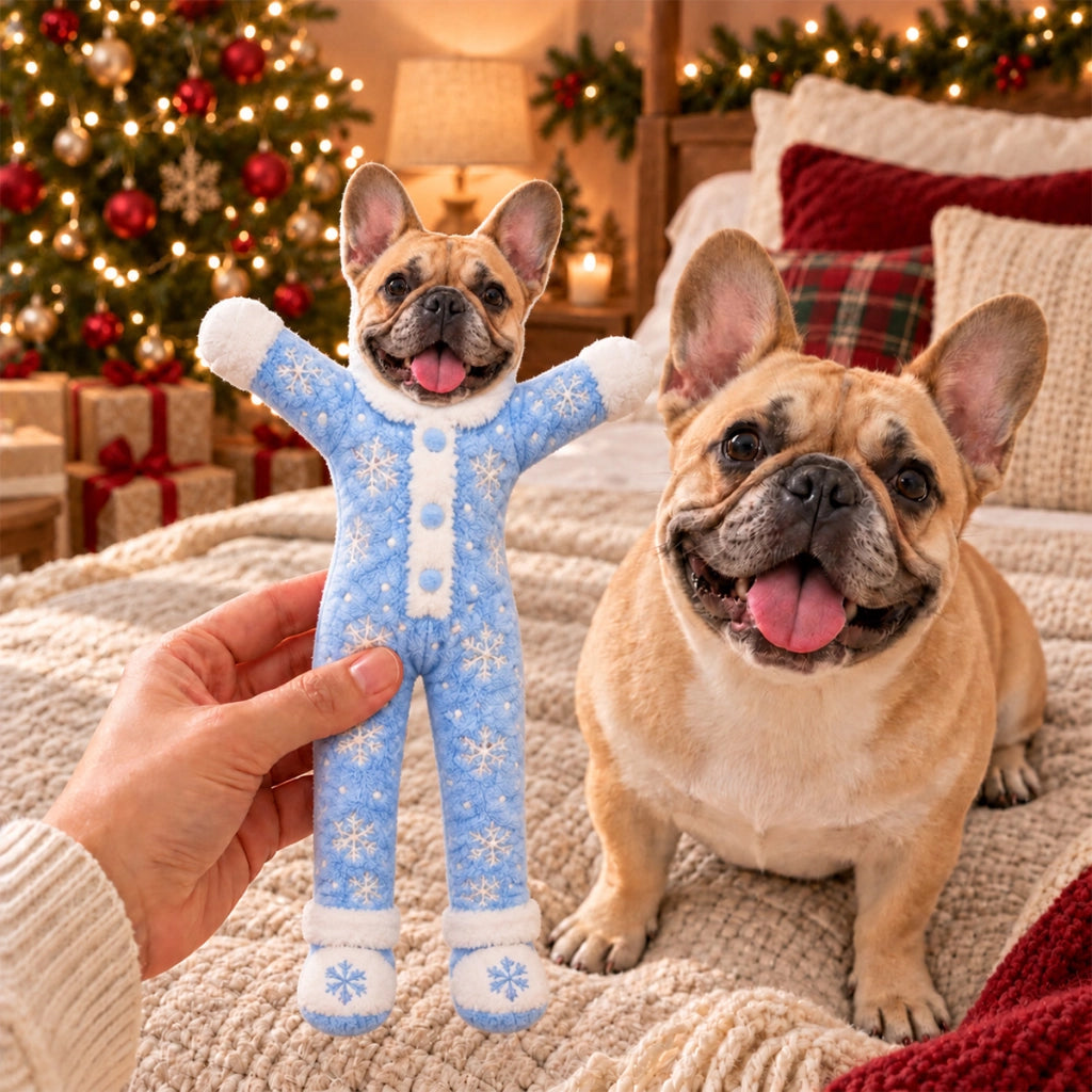Personalized Photo Squishy Plush Doll, Posed Christmas Dog in Festive Costume, Unique Gift for Dog Lovers