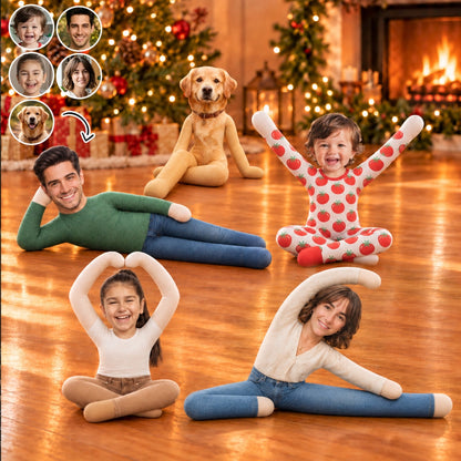 Personalized Photo Squishy Plush Doll, Family Posing by a Cozy Christmas Tree, Unique Gift for Family