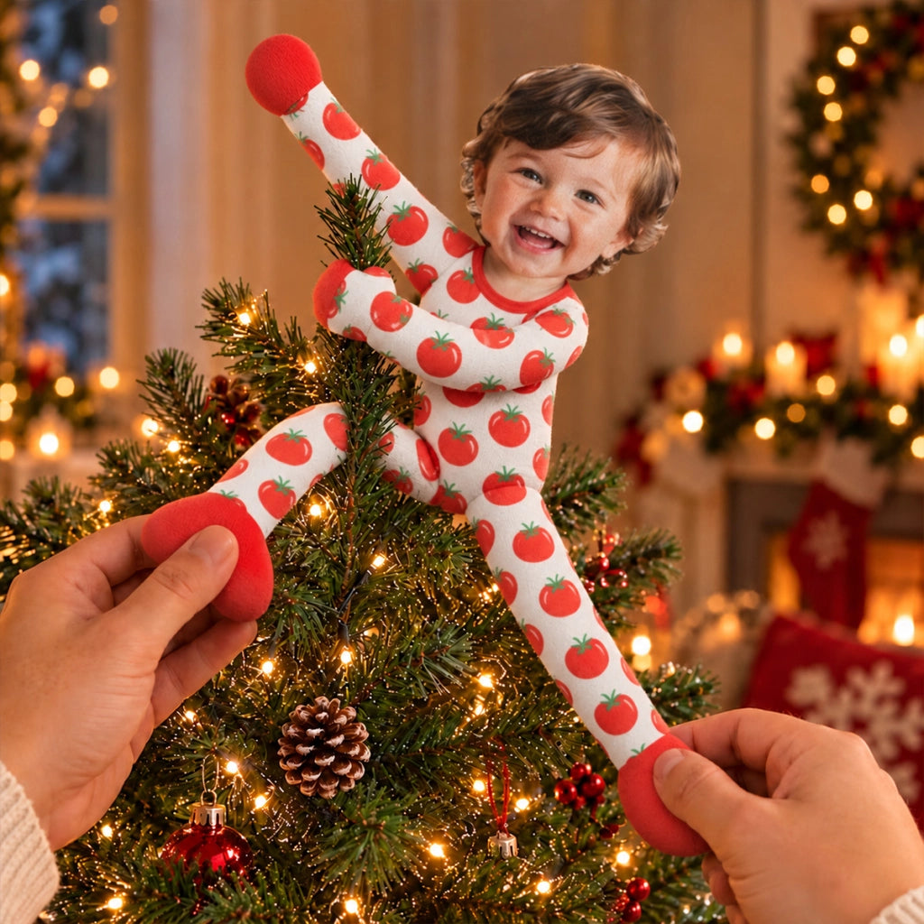Personalized Photo Squishy Plush Doll, Family Posing by a Cozy Christmas Tree, Unique Gift for Family