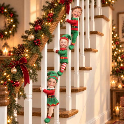 Personalized Photo Squishy Plush Doll, Playful Elf Poses in a Cozy Christmas Room, Unique Gift for Family