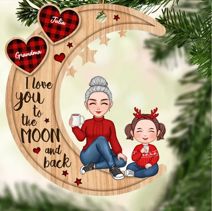 Cute Grandma & Grandkid On Moon Christmas Gift For Granddaughter Grandson Personalized Acrylic Ornament