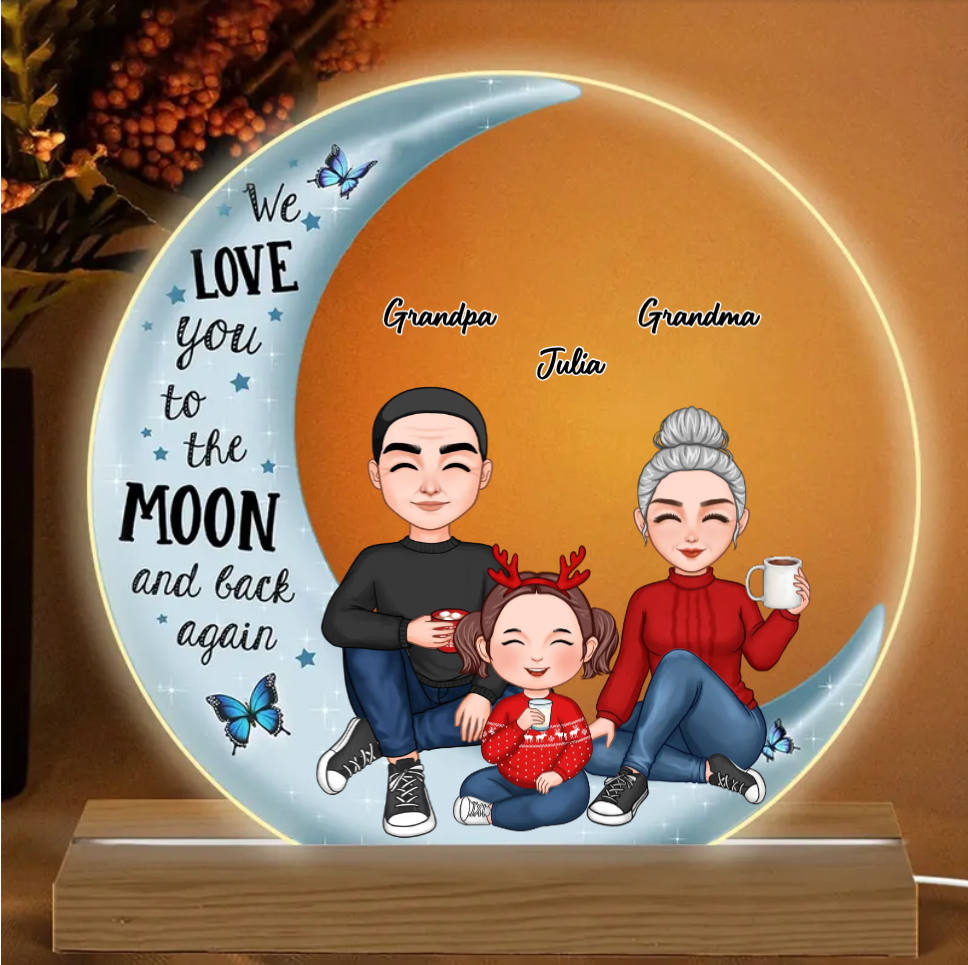 Cute Grandma & Grandkid On Moon Christmas Gift For Granddaughter Grandson Personalized Acrylic Ornament