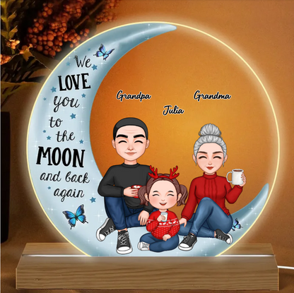 Cute Grandma & Grandkid On Moon Christmas Gift For Granddaughter Grandson Personalized Acrylic Ornament