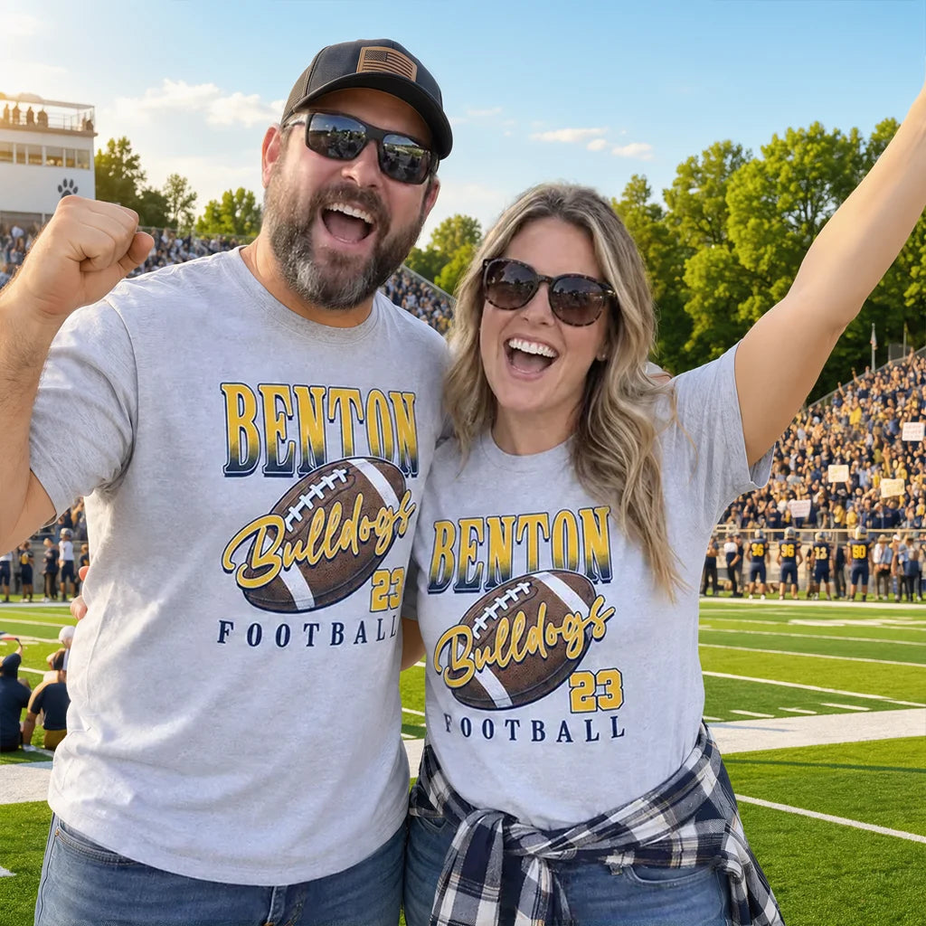 Personalized Ready for Kickoff Classic Tee, Cheering Couple at a Stadium, Creative Football Gift