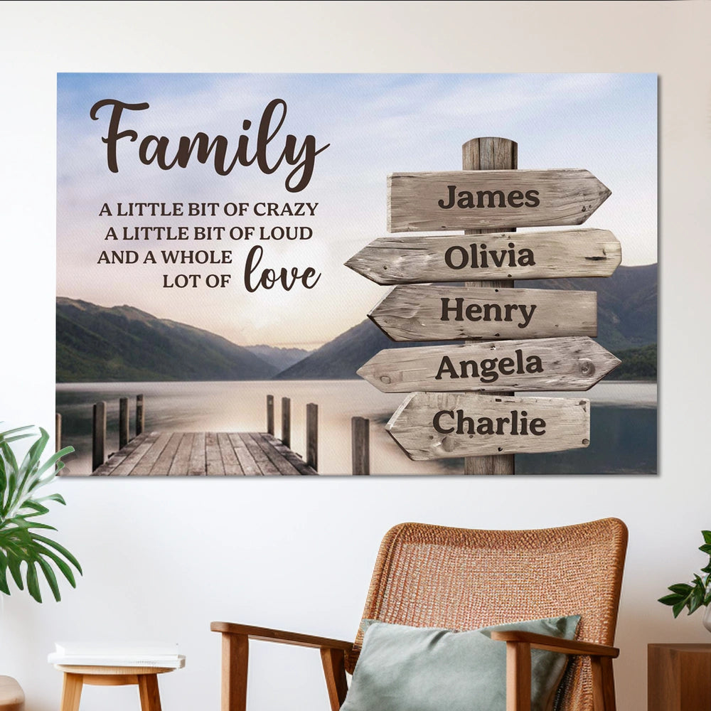 Family Love Quote Poster with Custom Names, Scenic Dock and Mountains Wall Decor, Thoughtful Unique Gift