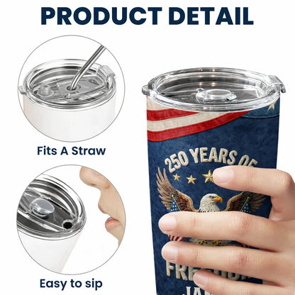 USA 250th Anniversary Insulated Travel Tumbler Patriotic Eagle & Flags Design Unique Gift for Veterans, Dad, or Him