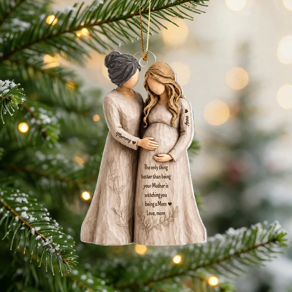 Watching You Become a Mom Acrylic Ornament, Mom Touching Daughter's Belly, Personalized Creative Gift