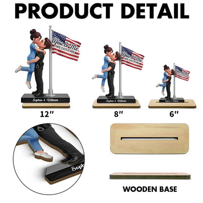 Personalized 2-Layer Wooden Plaque Hero Couple Kissing by US Flag You & Me We Got This Unique Gift for Him or Her
