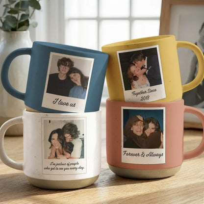 Personalized Pottery Mug with Polaroid Couple Photos, Creative Gift for Him or Her, Soft Pastel Keepsake