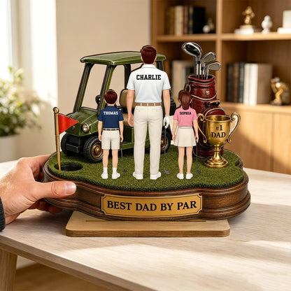 Personalized 2-Layer Wooden Plaque for Golf Dad & Kids, Unique Gift for Desk Display