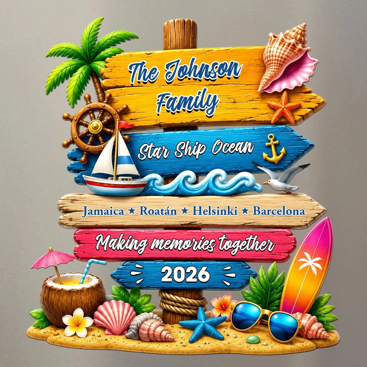Personalized Acrylic Magnet, Tropical Cruise Door Sign for Family Travelers, Unique Vacation Gift