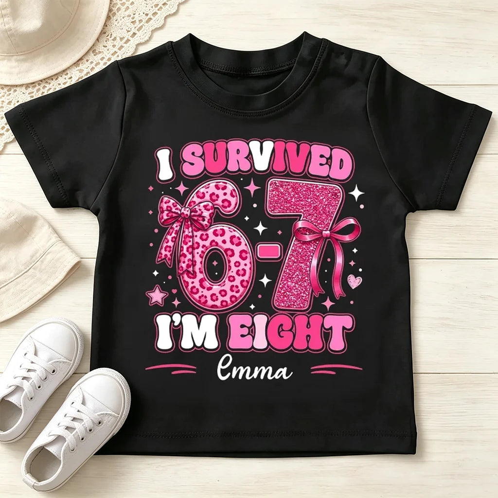 Custom Youth Tee with I Survived Birthday Design, Creative Gift for Kids with Sparkly Pink Style