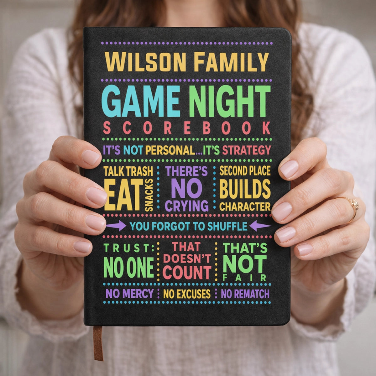 Personalized Hardcover Journal, Colorful Family Scorebook for Tabletop Game Nights, Unique Gift for Families