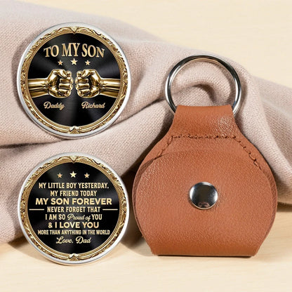 Personalized Pocket Hug for Son, Black and Gold Fist Bump Keepsake, Unique Gift from Dad