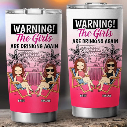 Personalized Insulated Travel Tumbler, Tropical Friends Sipping Drinks, Unique Gift for Best Friend
